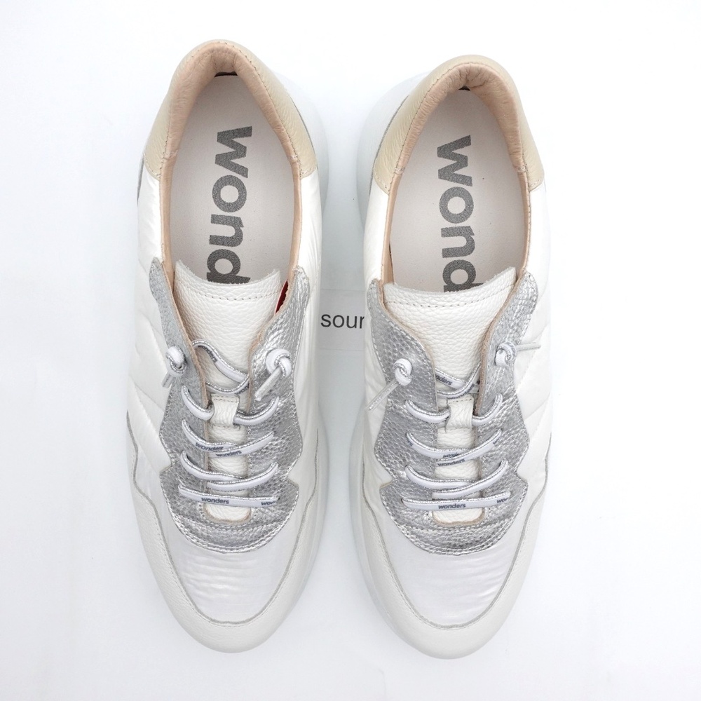 NEW Wonders Berlin Women's Leather Wedge Sneakers A-3602 White - Picture 3 of 16